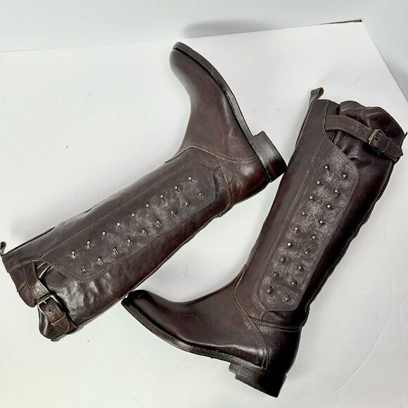 NWOB Montegranaro Area Forte Italy Brown Leather Studded Riding Boots EUR37 US 7 - Picture 4 of 15